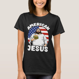 Grappige dikke Amerikaanse Jesus Hamburger Sarcast T-shirt