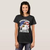 Grappige dikke Amerikaanse Jesus Hamburger Sarcast T-shirt (Voorkant volledig)