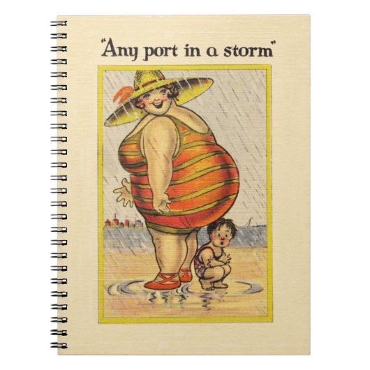 Grappige dikke dame op het strand notitieboek (Voorkant)