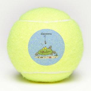 Grappige dikke hongerige groene vis vissen strip tennisballen