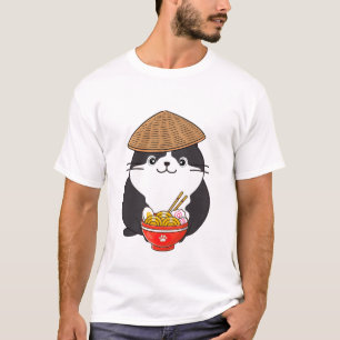 Grappige dikke kat eet noedels t-shirt
