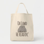 Grappige dikke kat hij het lezen van Cartoon sloga Tote Bag (Voorkant)