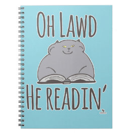 Grappige dikke kat hij het lezen van leuke katacht notitieboek