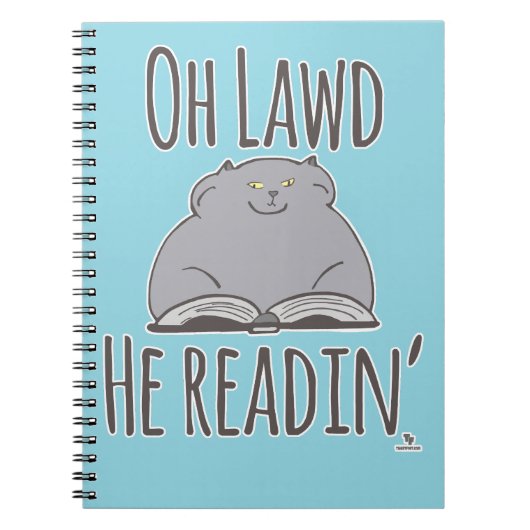 Grappige dikke kat hij het lezen van leuke katacht notitieboek (Voorkant)