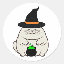 Grappige dikke kat is een heks ronde sticker