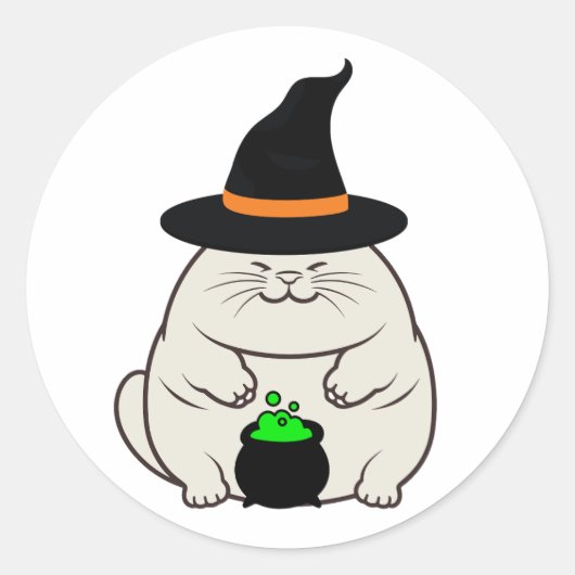 Grappige dikke kat is een heks ronde sticker (Voorkant)