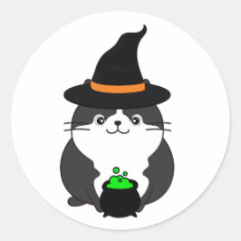 Grappige dikke kat is een heks ronde sticker