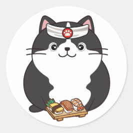 Grappige dikke kat is een sushi chef ronde sticker