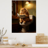 Grappige dikke kat lezen krant op het toilet poster (Keuken)