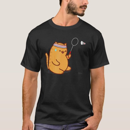 Grappige dikke kat speelt badminton t-shirt (Voorkant)