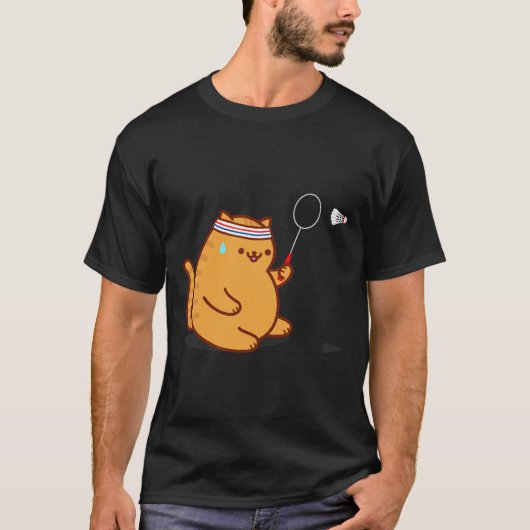 Grappige dikke kat spelen Dominton T-shirt (Voorkant)