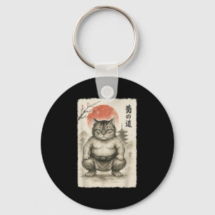 Grappige dikke kat sumoworstelaar sumi-e japanse k sleutelhanger