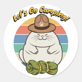 Grappige dikke kat wil gaan kamperen ronde sticker
