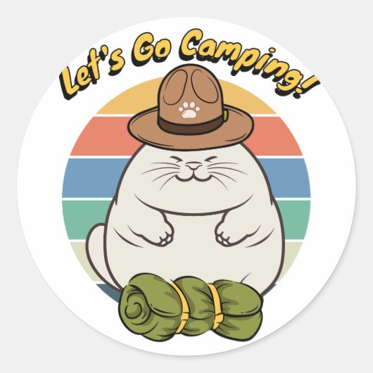 Grappige dikke kat wil gaan kamperen ronde sticker (Voorkant)