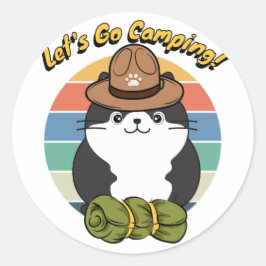 Grappige dikke kat wil gaan kamperen ronde sticker