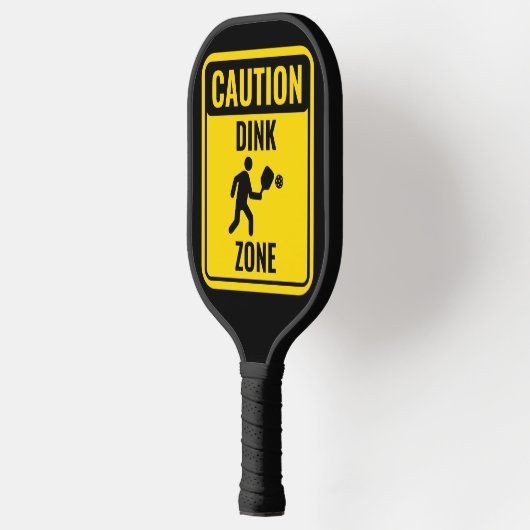 Grappige Dink Zone waarschuwingsteken Geel & Zwart Pickleball Paddle (Links)