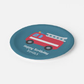 Grappige Dino drive brandweerauto Terug naar schoo Papieren Bordje (Gekanteld)