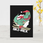 Grappige Dino Ski Rex Skiën Kerstcadeau Kaart (Gele Bloem)