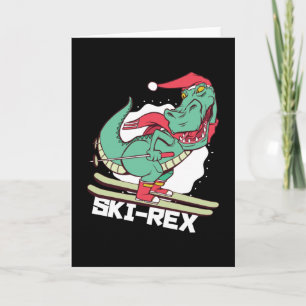 Grappige Dino Ski Rex Skiën Kerstcadeau Kaart
