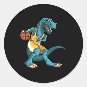 Grappige Dino Speelt Skelet T-rex Liefhebber Spele Ronde Sticker