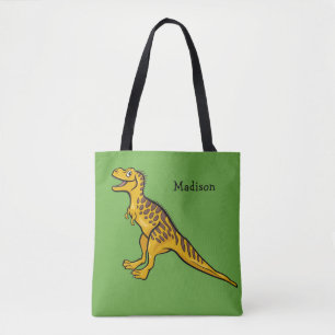 Grappige Dinosaur aangepaste naam & kleur zakken Tote Bag