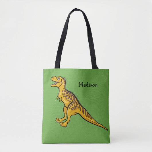 Grappige Dinosaur aangepaste naam & kleur zakken Tote Bag (Voorkant)
