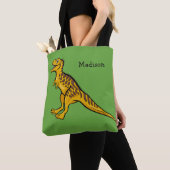 Grappige Dinosaur aangepaste naam & kleur zakken Tote Bag (Dichtbij)
