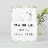 Grappige Dinosaur Huwelijk Groene Save The Date (Staand voorkant)