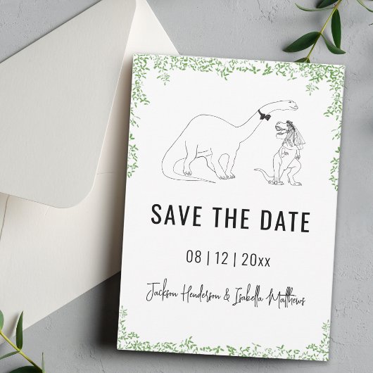 Grappige Dinosaur Huwelijk Groene Save The Date
