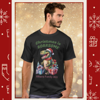 Grappige Dinosaur Kerst T-Shirt voor Heren, Famili