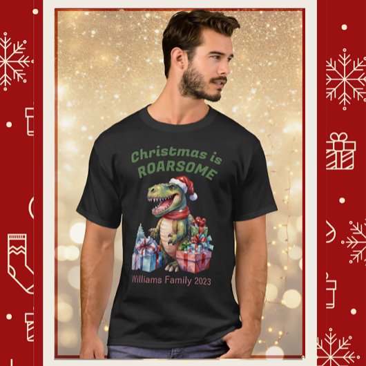 Grappige Dinosaur Kerst T-Shirt voor Heren, Famili