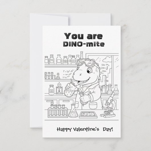 grappige Dinosaur Kleur Doolhof Klas Valentijn Bedankkaart (Voorkant)