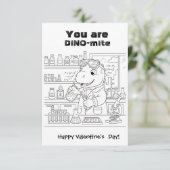 grappige Dinosaur Kleur Doolhof Klas Valentijn Bedankkaart (Staand voorkant)