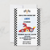 Grappige Dinosaur raceauto jongen kinderen Verjaar Bedankkaart (Voorkant)