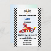 Grappige Dinosaur raceauto jongen kinderen Verjaar Bedankkaart (Voorkant / Achterkant)