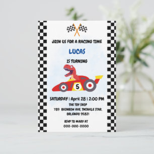 Grappige Dinosaur raceauto jongen kinderen Verjaar Bedankkaart