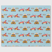 Grappige Dinosaur raceauto jongen kinderen Verjaar Cadeaupapier (Vlak)