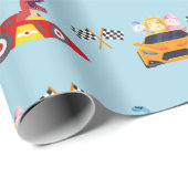 Grappige Dinosaur raceauto jongen kinderen Verjaar Cadeaupapier (Rol Hoek)