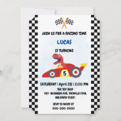 Grappige Dinosaur raceauto jongen kinderen Verjaar Feestdagenkaart (Voorkant)