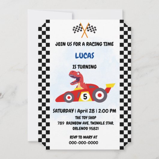 Grappige Dinosaur raceauto jongen kinderen Verjaar Feestdagenkaart (Voorkant)