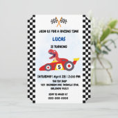 Grappige Dinosaur raceauto jongen kinderen Verjaar Feestdagenkaart (Staand voorkant)