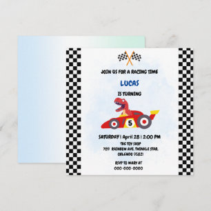 Grappige Dinosaur raceauto jongen kinderen Verjaar Kaart