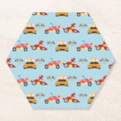 Grappige Dinosaur raceauto jongen kinderen Verjaar Kartonnen Onderzetters (Voorkant)
