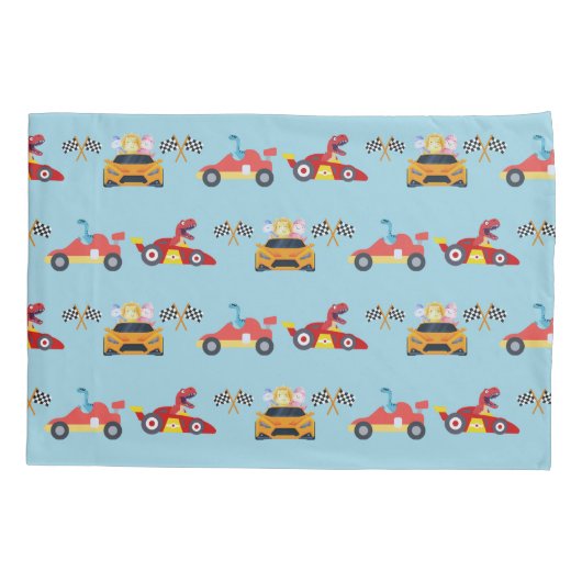 Grappige Dinosaur raceauto jongen kinderen Verjaar Kussensloop (Achterkant)