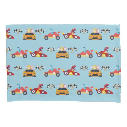 Grappige Dinosaur raceauto jongen kinderen Verjaar Kussensloop (Voorkant)