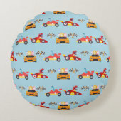 Grappige Dinosaur raceauto jongen kinderen Verjaar Rond Kussen (Voorkant)