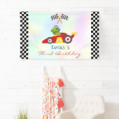 Grappige Dinosaur raceauto jongen kinderen Verjaar Spandoek (Insitu)