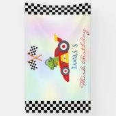 Grappige Dinosaur raceauto jongen kinderen Verjaar Spandoek (Verticaal)