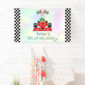 Grappige Dinosaur raceauto jongen kinderen Verjaar Spandoek (Insitu)