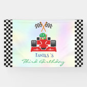 Grappige Dinosaur raceauto jongen kinderen Verjaar Spandoek (Horizontaal)